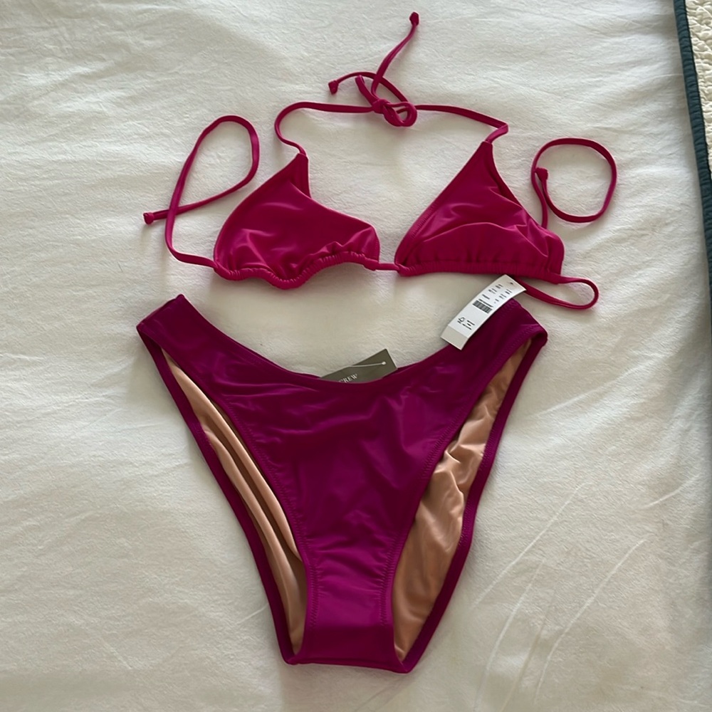 J. Crew Magenta Triangle Bikini Set. top L. bottom M.